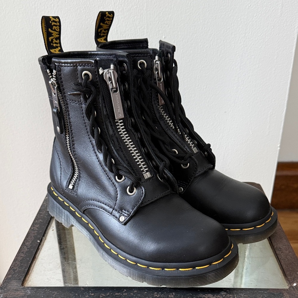 Doc Martens Black Leather Lace-Up Boots with Zippers - Picture 4 of 8